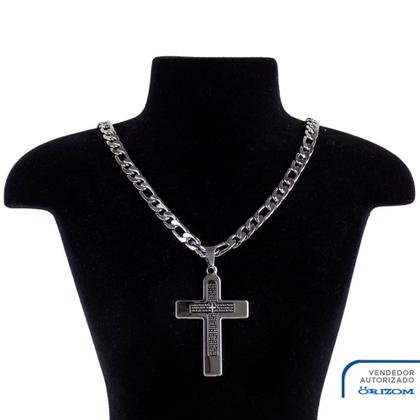 Imagem de Kit Corrente masculina Prata Crucifixo Com Pulseira  Aço Inox  presente correntinha resistente