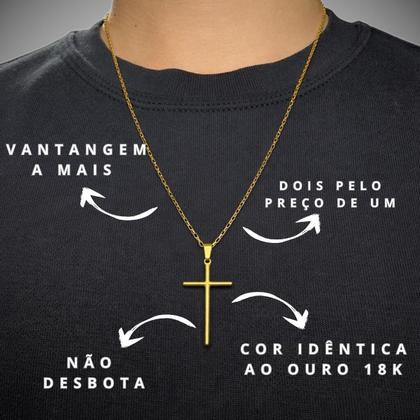 Imagem de Kit Corrente Tijolinho com Pingente Cruz Prateado e Dourado Aço Inox Fé Jesus Masculino Presente Religioso Cristão Brilhante Resistente