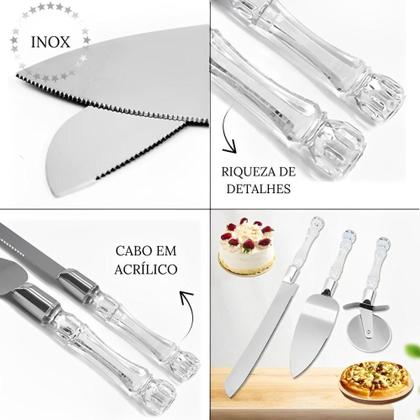 Imagem de Kit Cortadores de Pizza e Bolo 3 Peças em Aço Inox - Quanhe
