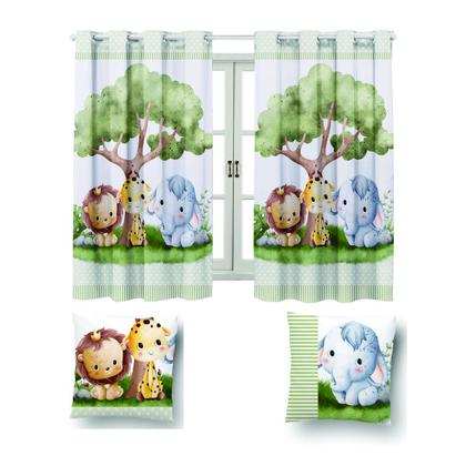 Imagem de Kit Cortina 2m +2 Capa De Almofada Decoração Quarto Infantil