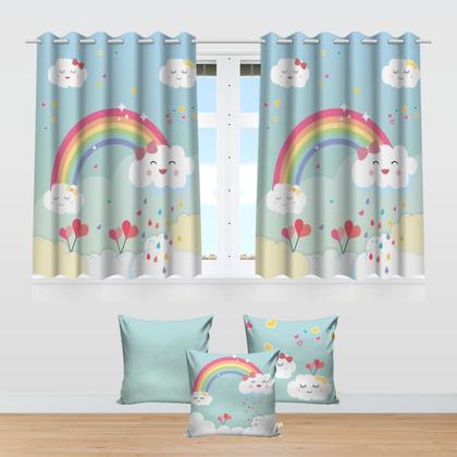 Imagem de Kit Cortina + 3 Capas Almofadas Infantil Chuva De Amor