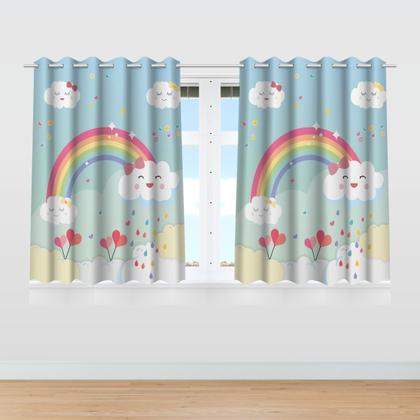 Imagem de Kit Cortina + 3 Capas Almofadas Infantil Chuva De Amor