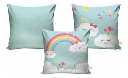 Imagem de Kit Cortina + 3 Capas Almofadas Infantil Chuva De Amor