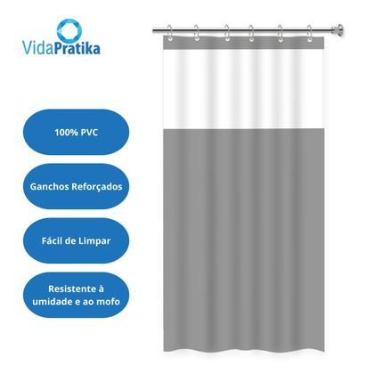 Imagem de Kit Cortina Box Banheiro Antimofo + Varão Suporte de cortina