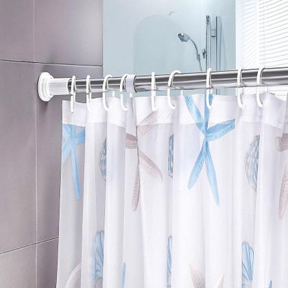 Imagem de Kit Cortina Box para Banheiro com Varão Extensível Suporte Antimofo e Ganchos Diversas Cores