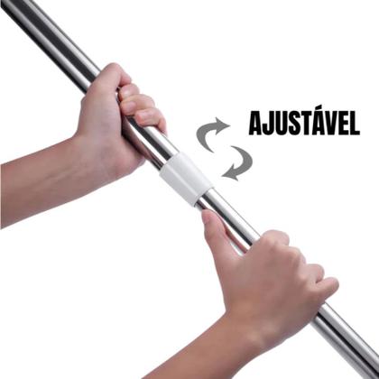 Imagem de Kit Cortina Box para Banheiro com Varão Extensível Suporte Antimofo e Ganchos Diversas Cores