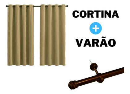 Imagem de Kit Cortina Com Varão Incluso Sala 3,00 x 1,80 Oxford Avelã