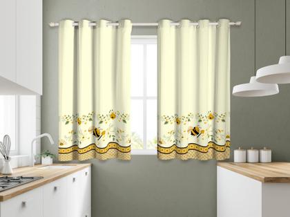 Imagem de KIT Cortina De Cozinha 2 80 X 1 50 Estampada Abelinha E 1 TOALHA DE MESA 1,40 X 2,20