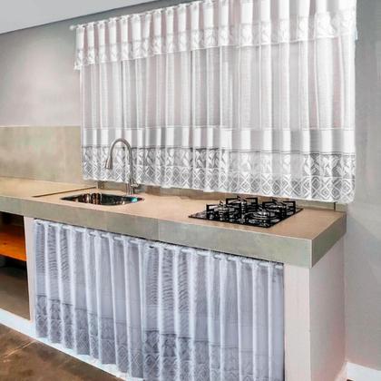 Imagem de Kit Cortina De Cozinha Em Renda Para Janela e Pia Armário Balcão de Renda Tulipa