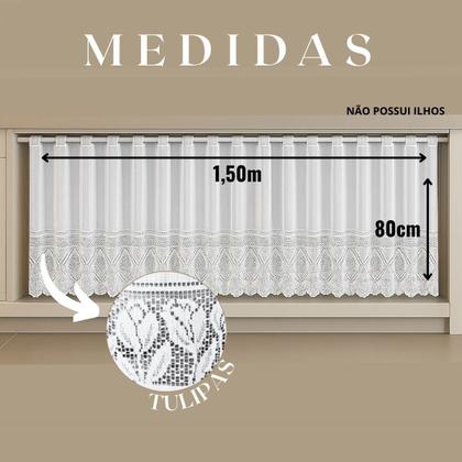 Imagem de Kit Cortina Renda para Janela e Pia Armário Balcão e Toalha Trilho Caminho de Mesa 40x160 Decoração Tulipas