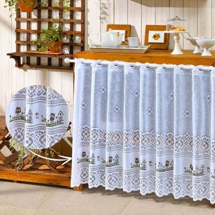 Imagem de Kit Cortinas de Renda Para Janela e Pia da Cozinha Corujinha