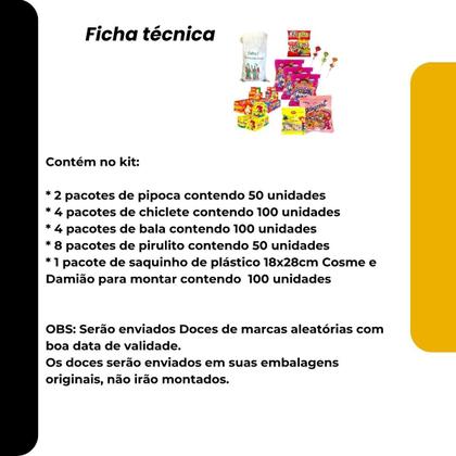 Imagem de Kit Cosme e Damião TOP com 100 Saquinhos Doces Crianças