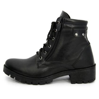 Imagem de Kit Coturno Feminino Tratorado Bota Feminina Preta Zíper Lateral Cano Curto Moderna + Carteira