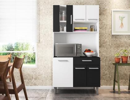 Imagem de Kit Cozinha 6 Portas 1 Gaveta Maite Branco/Preto - FdECOR