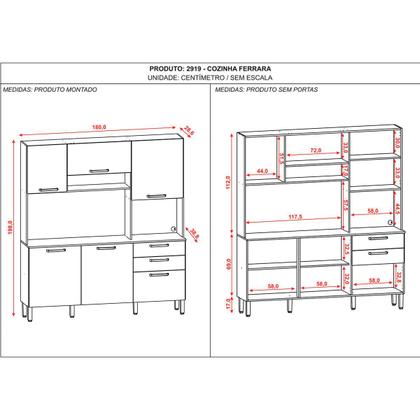 Imagem de Kit Cozinha 6 Portas e 2 Gavetas Freijó Supremo - Cp Ripado Freijó Ferrara Kits Paraná