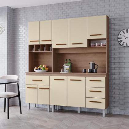 Kit Cozinha 9 Portas 4 Gavetas 180 Cm Vitoria Savana Off White