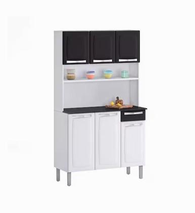 Imagem de Kit Cozinha Aço Itatiaia Rose Branco com preto 6 Portas E 1 Gaveta, Com Pés