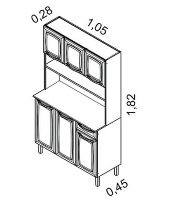 Imagem de Kit Cozinha Aço Itatiaia Rose Branco com preto 6 Portas E 1 Gaveta, Com Pés