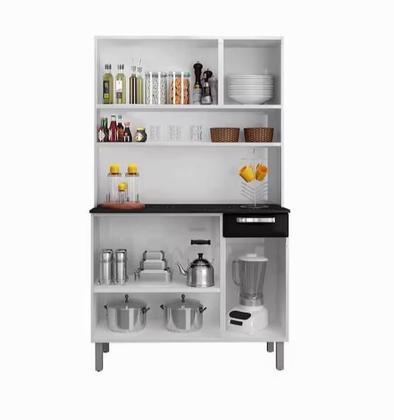 Imagem de Kit Cozinha Aço Itatiaia Rose Branco com preto 6 Portas E 1 Gaveta, Com Pés