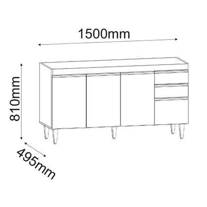 Imagem de Kit Cozinha Balcão Ayla e Aéreo 150cm C/ Tampo Freijó com Preto - Belliv Decor