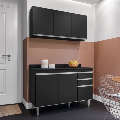 Imagem de Kit Cozinha Balcão e Aéreo 120cm S/ Tampo Preto - Vallisa Decor