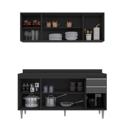 Imagem de Kit Cozinha Balcão e Aéreo 160cm C/ Tampo Cor - Belliv Decor