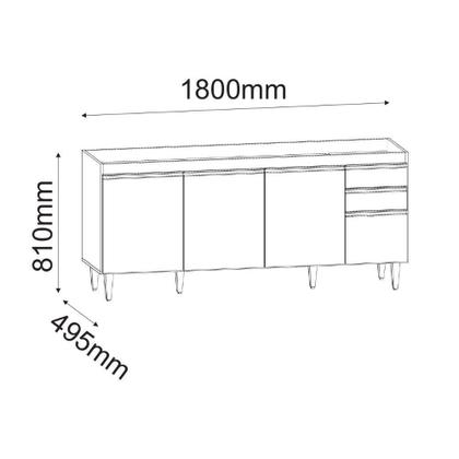 Imagem de Kit Cozinha Balcão e Aéreo com Nicho 180cm C/ Tampo - Belliv Decor