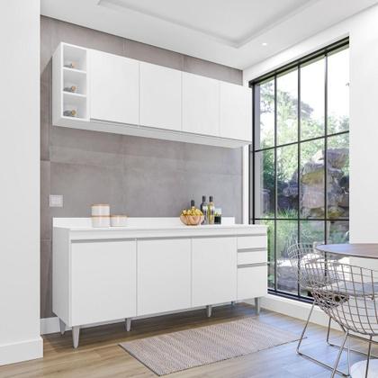 Imagem de Kit Cozinha Balcão e Aéreo com Nicho 180cm C/ Tampo - Belliv Decor