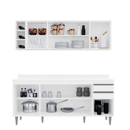 Imagem de Kit Cozinha Balcão e Aéreo com Nicho 180cm C/ Tampo - Belliv Decor