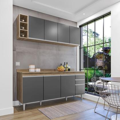 Imagem de Kit Cozinha Balcão e Aéreo com Nicho 180cm C/ Tampo Cor - Vallisa Decor