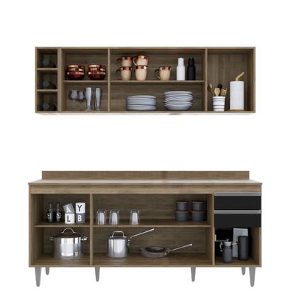 Imagem de Kit Cozinha Balcão e Aéreo com Nicho 180cm C/ Tampo Cor - Vallisa Decor