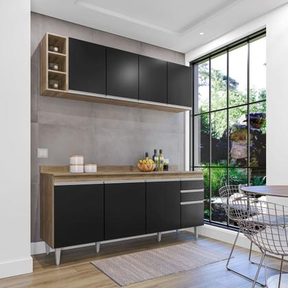 Imagem de Kit Cozinha Balcão e Aéreo com Nicho 180cm C/ Tampo Cor - Vallisa Decor