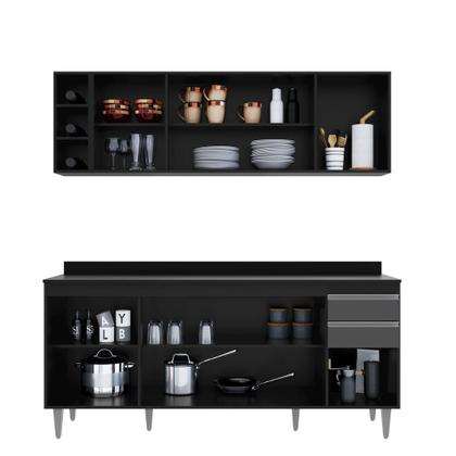 Imagem de Kit Cozinha Balcão e Aéreo com Nicho 180cm C/ Tampo Cor - Vallisa Decor