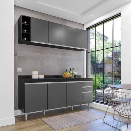 Imagem de Kit Cozinha Balcão e Aéreo com Nicho 180cm C/ Tampo Cor - Vallisa Decor