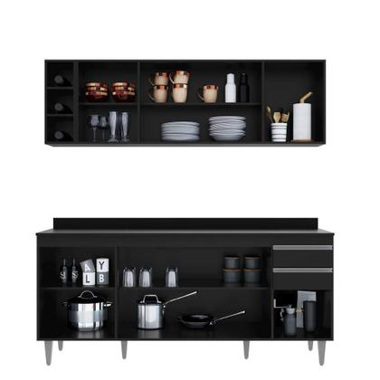 Imagem de Kit Cozinha Balcão e Aéreo com Nicho 180cm C/ Tampo - Vallisa Decor