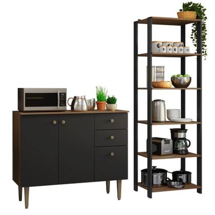 Imagem de Kit Cozinha Balcão Gabinete E Armário Cozinha - Preto/rustic