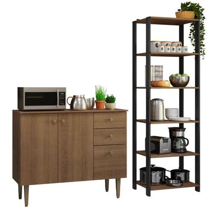 Imagem de Kit Cozinha Balcão Gabinete E Armário Cozinha - Rustic/preto