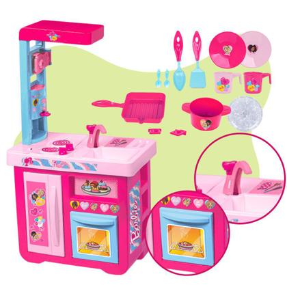 Imagem de Kit Cozinha Barbie Rosa Grande 14 Acessorios Cotiplas Chef