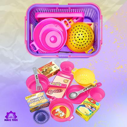 Imagem de Kit Cozinha Cesta Piquenique Comidinhas Fogão Infantil