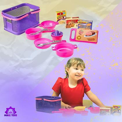 Imagem de Kit Cozinha Cesta Piquenique Comidinhas Fogão Infantil