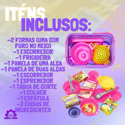 Imagem de Kit Cozinha Cesta Piquenique Comidinhas Fogão Infantil