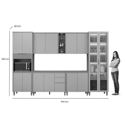 Imagem de Kit Cozinha Completa 6 Peças Allure (2Aéreos+2Balcões+1Cristaleira+1Paneleiro) CP16 Jequitiba/Gris Fosco - Linea Brasil