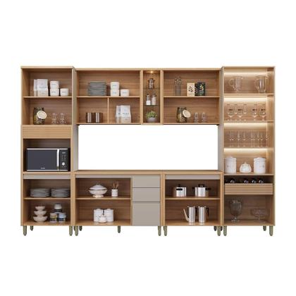 Imagem de Kit Cozinha Completa 6 Peças Allure (2Aéreos+2Balcões+1Cristaleira+1Paneleiro) CP16 Jequitiba/Gris Fosco - Linea Brasil