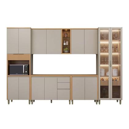 Imagem de Kit Cozinha Completa 6 Peças Allure (2Aéreos+2Balcões+1Cristaleira+1Paneleiro) CP16 Jequitiba/Gris Fosco - Linea Brasil
