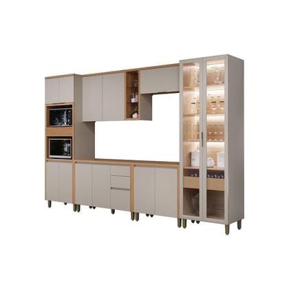 Imagem de Kit Cozinha Completa 6 Peças Allure (2Aéreos+2Balcões+1Cristaleira+1TorreQuente) CP03 Jequitiba/Gris Fosco - Linea Brasil
