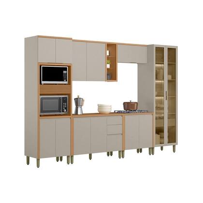 Imagem de Kit Cozinha Completa 6 Peças Allure (2Aéreos+2Balcões+1Cristaleira+1TorreQuente) CP20 Jequitiba/Gris Fosco - Linea Brasil