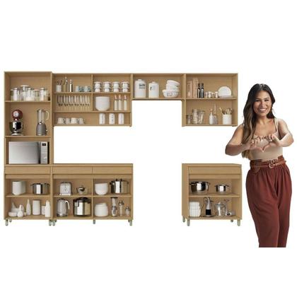 Imagem de Kit Cozinha Completa 6 Peças Simone Mendes (3Aéreos+2Balcões+1Paneleiro) C6P90 Carvalho/Cinza - Nesher