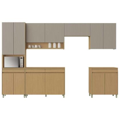 Imagem de Kit Cozinha Completa 6 Peças Simone Mendes (3Aéreos+2Balcões+1Paneleiro) C6P90 Carvalho/Cinza - Nesher