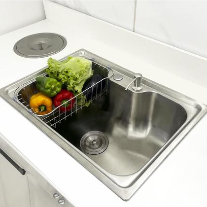 Imagem de Kit Cozinha Cuba Gourmet Inox 304 60x42 Com Lixeira De Embutir 5 Litros Porta Detergente 500ml Valvula E Sifão Flexivel Universal Kit Pia 5 Peças