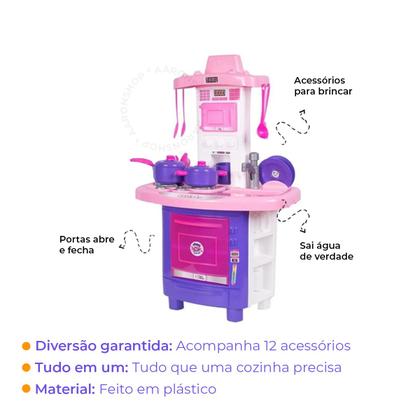 Imagem de Kit Cozinha Fogão Infantil de Brinquedo Completa - Sai Água
